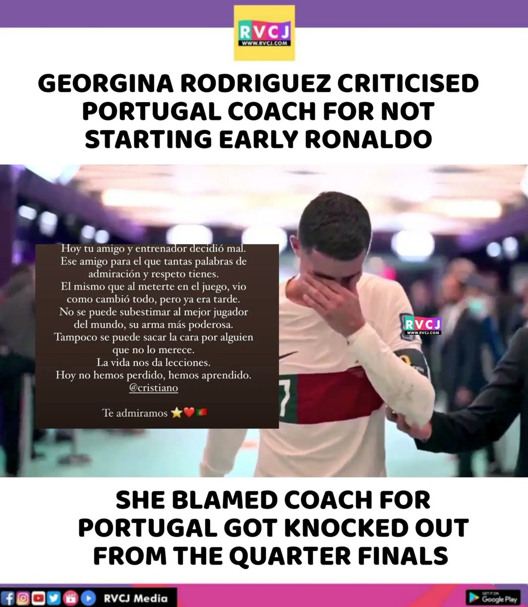 RVCJ_Sports's tweet photo. Georgina Rodriguez blamed Portugal coach for the elimination!
#ronaldo #portugalout https://t.co/GhcaJiYbe9
