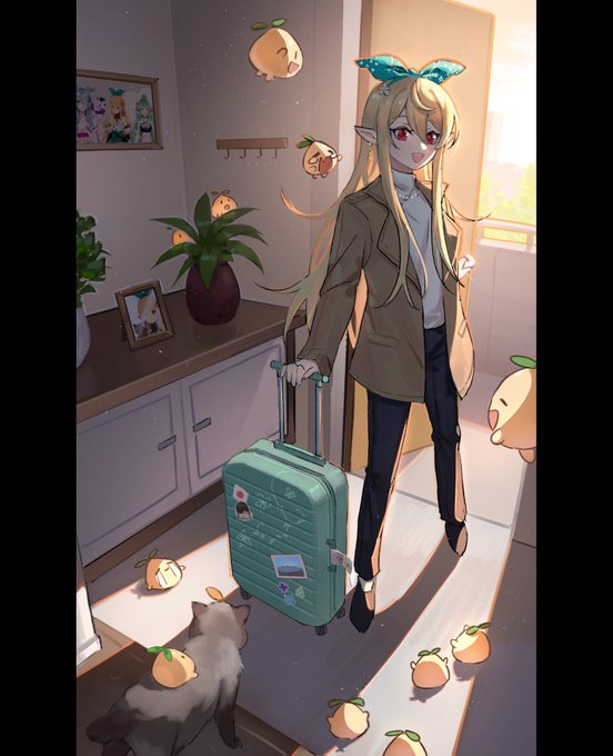 「1girl rolling suitcase」 illustration images(Latest)