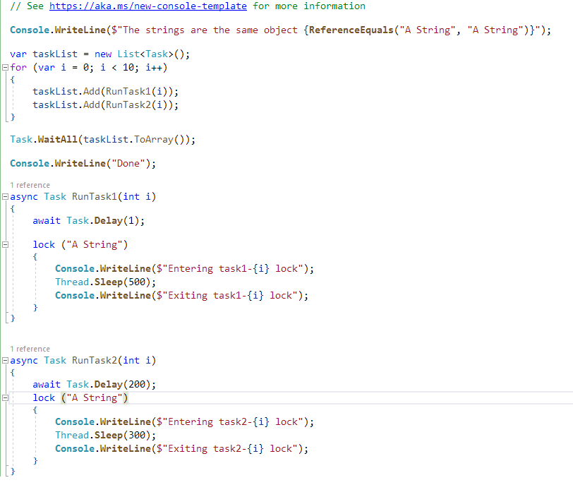 greatuncle's tweet photo. @mrlesk @davidfowl Just use a string for the object.  The same constant string all reference the same object https://t.co/q36rMPsa2K