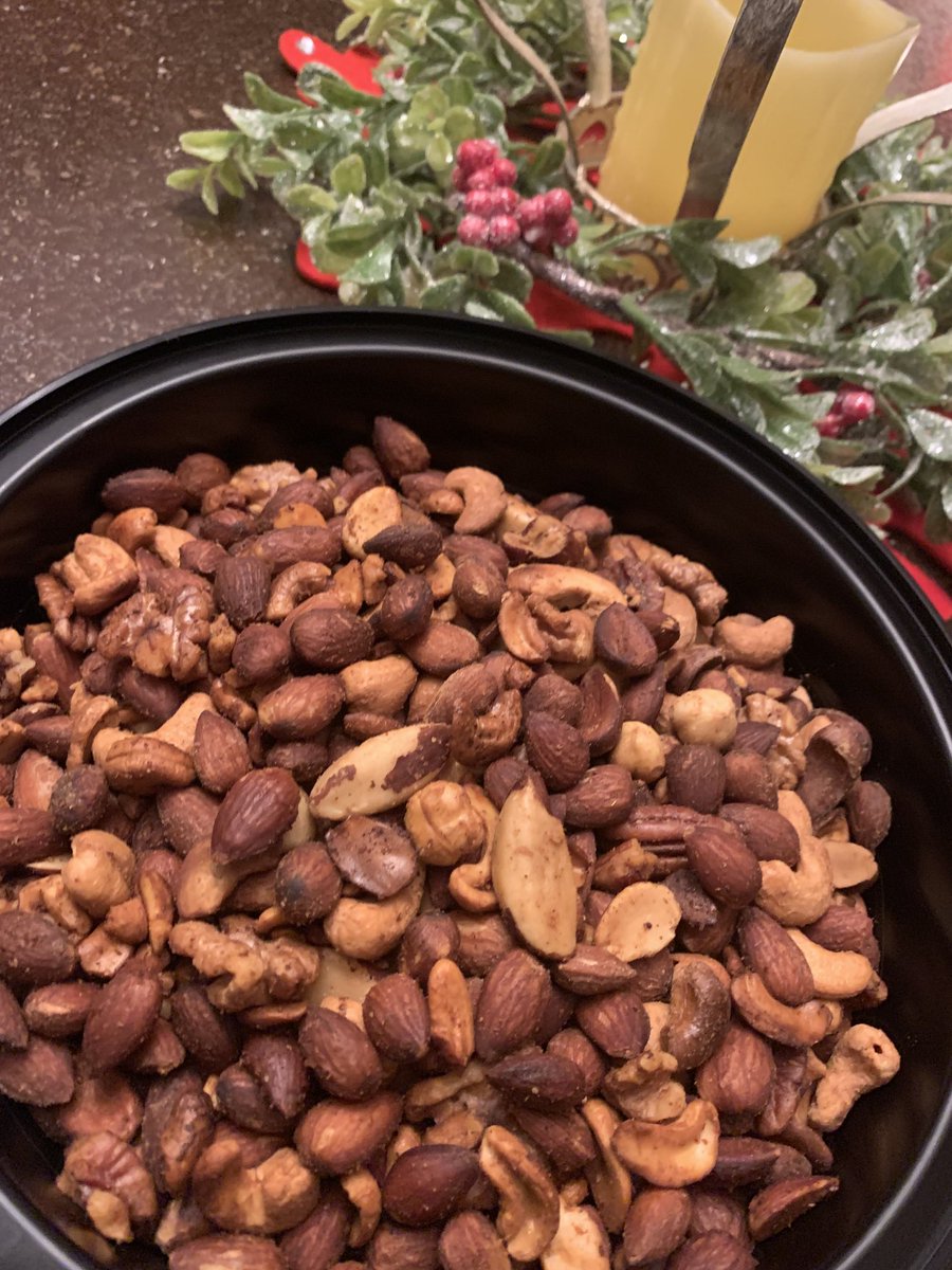 Two lots of nuts prepared Savoury Roasted  Cashews and Spiced Mixed Nuts! About to start homemade Nuts &amp; Bolts” - preparation is so much more complicated with - a puppy underfoot! Lol