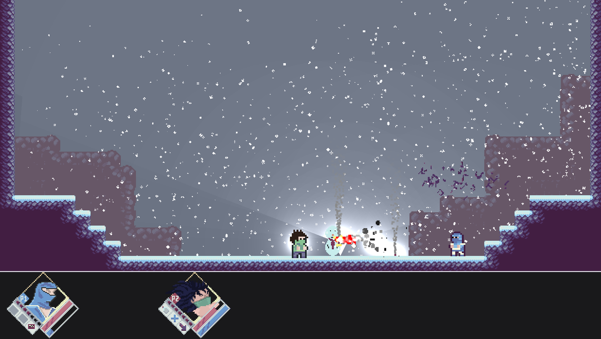 beagle_north's tweet photo. It's #screenshotsaturday so here's a look at the snowman I put in the snow level. Feels right. He blocks attacks for you too.
#IndieGameDev #gamedev #NinjaFall https://t.co/8mkpp8Rw3O