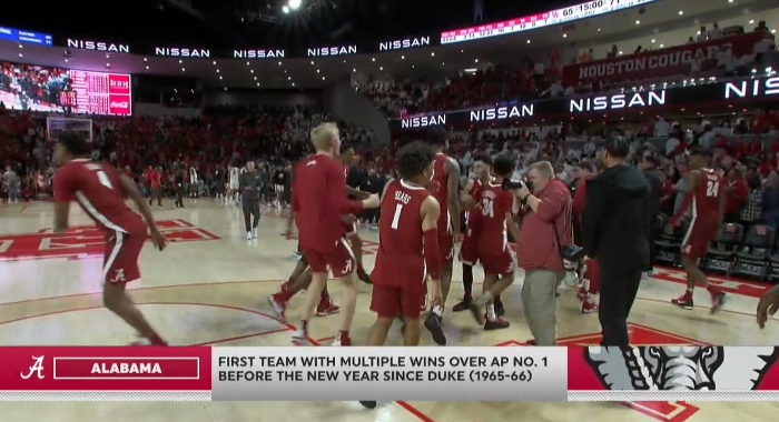 CBSSportsCBB's tweet photo. .@AlabamaMBB is the first team with multiple victories over an AP No. 1 before the New Year since Duke in 1965-66. https://t.co/VG7wWkWDvh