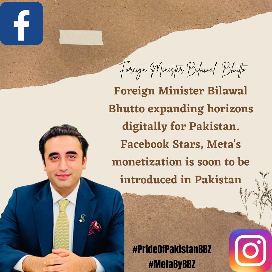 shahjee_17's tweet photo. وزیر خارجہ بلاول بھٹو کو ایک اور اعزاز حاصل ۔
اب میٹا کمپنی کی ایپ FaceBook سے پاکستانی ID ہولڈرز بھی اپنے Content کو ذريعہ آمدن بنا سکیں گے۔ بلاول بھٹو پہلے پاکستانی وزیر خارجہ ہونگے جن کو سرکاری سطح پر میٹا ہیڈ کوارٹر مدعو کیا گیا ہے ۔. #PrideOfPakistanBBZ
#MetaByBBZ @Meta https://t.co/zibit0nRZH