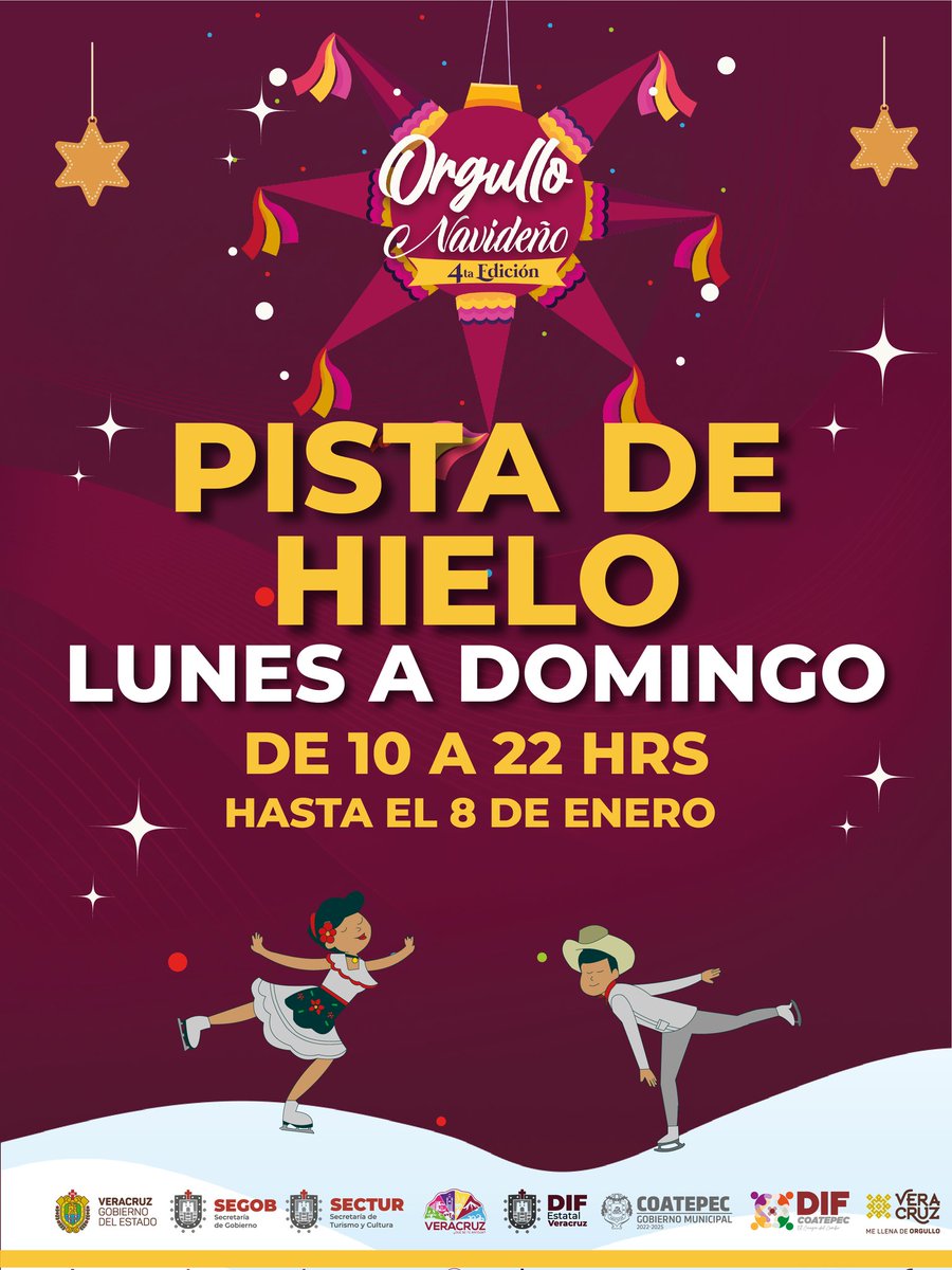 Te invitamos a que acudas a la Pista de Hielo, ubicada en el salón social de la Cruz Roja Coatepec, en horario corrido de 10 am a 10 pm. 

Asiste a vivir esta experiencia acompañado de tus familiares y amigos.
