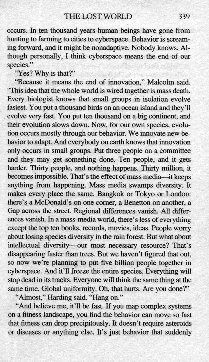Beetlenaut's tweet photo. this was written in 1995 (and I distinctly remember scanning this page in 2001) 

this culture of "give me what I know I already like" is sickening, infantilizing, paralyzing. 

the best experiences you will have with art/culture are things you didn't know you needed. https://t.co/CSfWQFGAEX