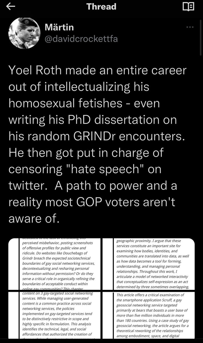TheMattBeebe's tweet photo. Better question: Why would Yoel’s “research interests” head in a “youth-centric” direction given that his research was tightly constrained to the experiences of gay men online? Maybe this helps explains Twitter’s reaction to @libsoftiktok’s anti-groomer push? https://t.co/NVENmbifwL