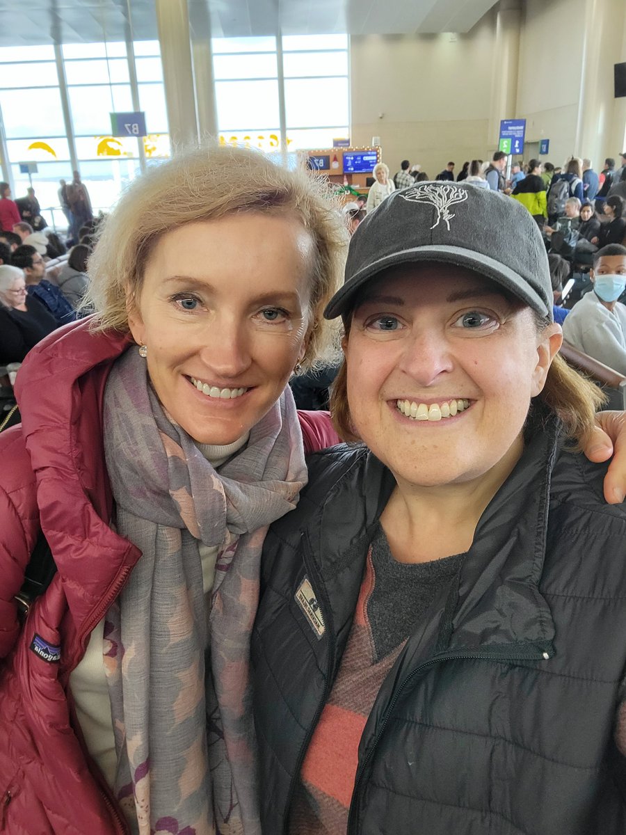 KatieEdick's tweet photo. Sometimes life is serendipitous. At the airport, I was fortunate to sit next to @doctor_nova, an amazing oncologist, studying HER2+ BC (I'm triple posistive). So much hope for those of us living with MBC. Thank you for answering my questions! #SABCS22   #MBC #researchnotribbons https://t.co/9y06TmwWSi