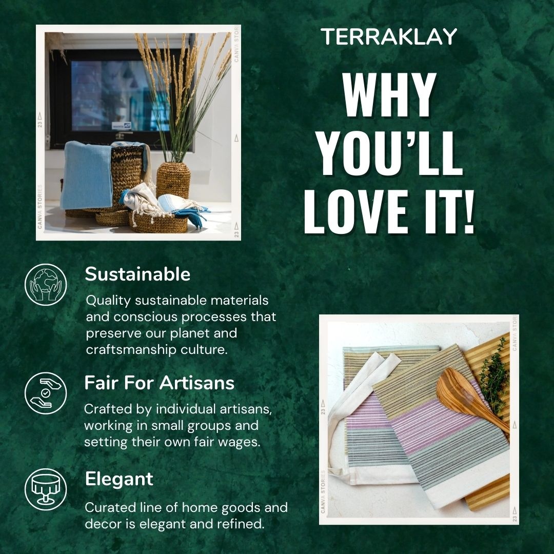 buygoodfeelgood's tweet photo. The TerraKlay collection is handcrafted in India, fair for artisans, and make great gifts for this holiday! Save 20%
⁠
Link in our bio to learn more!⁠

#sustainablegifts #ethicalgifts #ethicallymade #uniquegifts #stockingstuffer #handtowels #teatowels #homedecor #textiles https://t.co/NSN6qVw29H