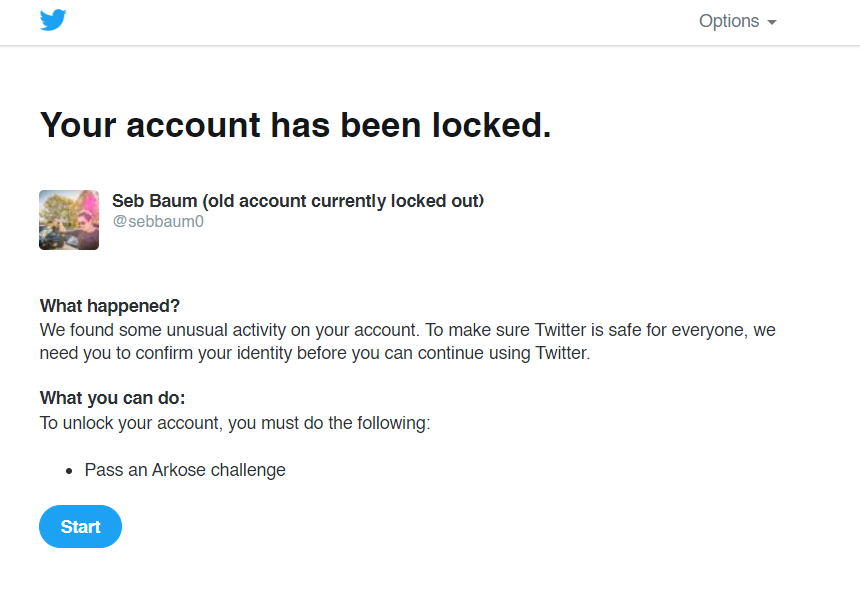 sebbaum0's tweet photo. It happened on this account too! I don't use a VPN but maybe I should? #twitterproblems #lockedout https://t.co/IXDgDxjokZ