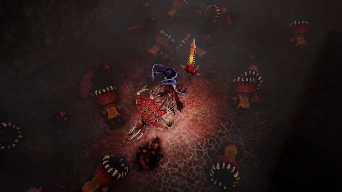 Happy #ScreenshotSaturday!
 
Our newly announced game ▪️It’s Dark Inside▪️
 ▫️puts you in a vivid fleshy environment where everything is tortured
 ▫️pits you against livid Godspawns seeking blood
 ▫️threatens you with danger in every dark corner🩸
Can you handle it?🕯️
#indiegame