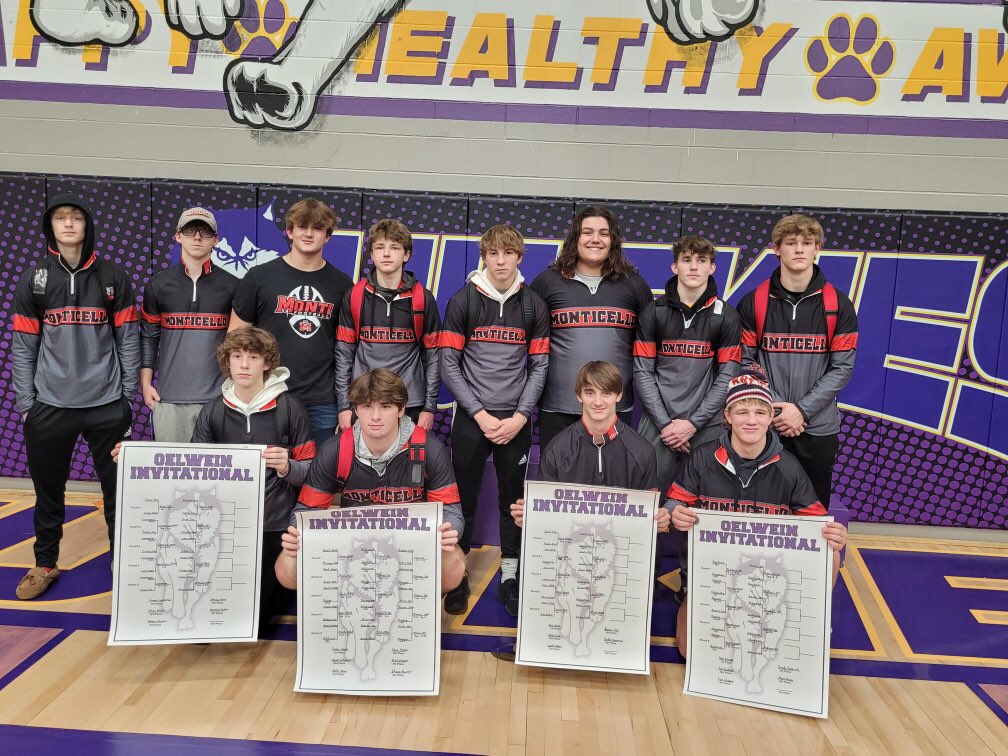 Hard fought tournament at Oelwein today, got second as a team with only 8 wrestlers scoring points for us. 4 people at first, 2 at second, 1 at third, and 2 at fourth. Jonah Luensman with a big win against #6 ranked kid in 1A, and Elias Etzel with his first tournament win!