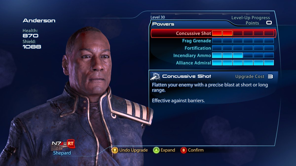 Being able to upgrade Anderson’s powers has to be the most pointless feature in the game, but I still do it anyway