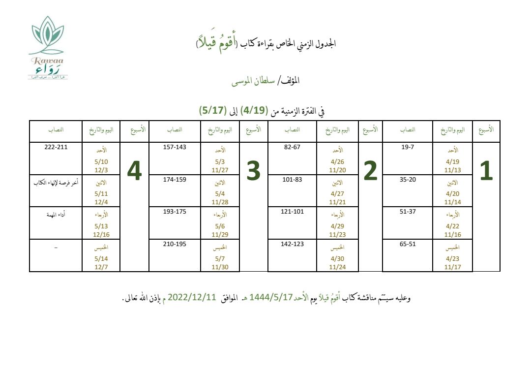 rawaa_read's tweet photo. ••📚⏳
الجدول الزمني لقراءة كتاب《#أقومُ_قِيلًا》تأليف #سلطان_الموسى 🍃 https://t.co/b1i8SPhtMj