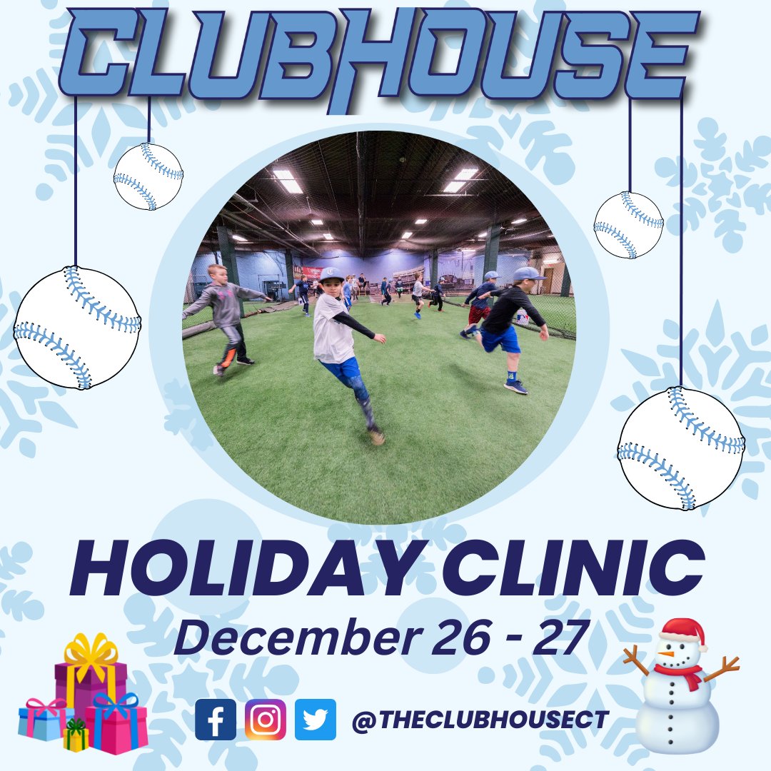 TheClubhouseCT's tweet photo. The Holiday Clinic will be filled with challenges like hardest hitter, most accurate, homerun derbies, and more! Athletes will learn techniques used by the pros to advance their game.

Register online or call (203) 292-8700 to enroll🔥

#TheClubhouseCT #NextLevel #MLBTraining https://t.co/IxVjOrXCUk