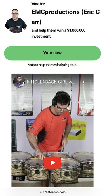 Help me win 1 million dollars by voting for my video! https://t.co/94h8I6r6BB https://t.co/XCDrgnO5V<a href="/tag/drums"class="tags"><span>#drums</span></a><a href="/tag/drummer"class="tags"><span>#drummer</span></a><a href="/tag/snare"class="tags"><span>#snare</span></a><a href="/tag/drumlife"class="tags"><span>#drumlife</span></a><a href="/tag/drumming"class="tags"><span>#drumming</span></a><a href="/tag/marchingband"class="tags"><span>#marchingband</span></a>