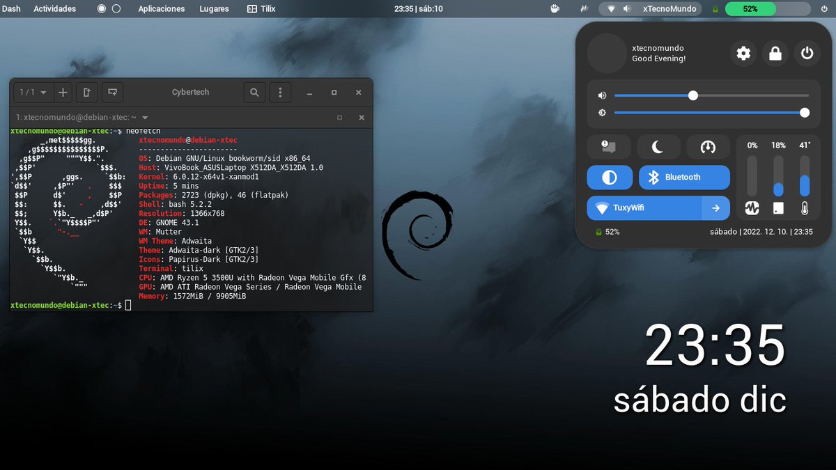 4Sentinell's tweet image. Pues no puedes dejar quieta la mente de un aprendiz linuxero.... #debian11testing con #Gnome43.