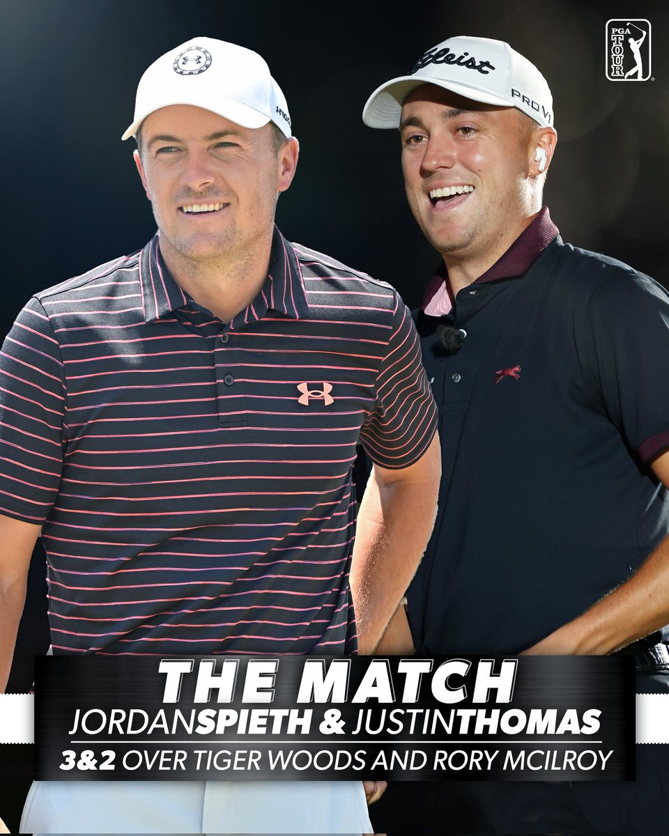 dkt_sports's tweet photo. Justin Thomas &amp; Jordan Spieth wins The Match 3 and 2

https://t.co/98tZiyKVdo

📷 PGA Tour

#DKTSports 
#JustinThomas #JordanSmith #RoryMcIlroy #TigerWoods #CapitolOnesTheMatch #TheMatch #CapitolOne #PGATour #HurricaneIan #PelicanGC #Golf https://t.co/KJQ6u5tQ0n