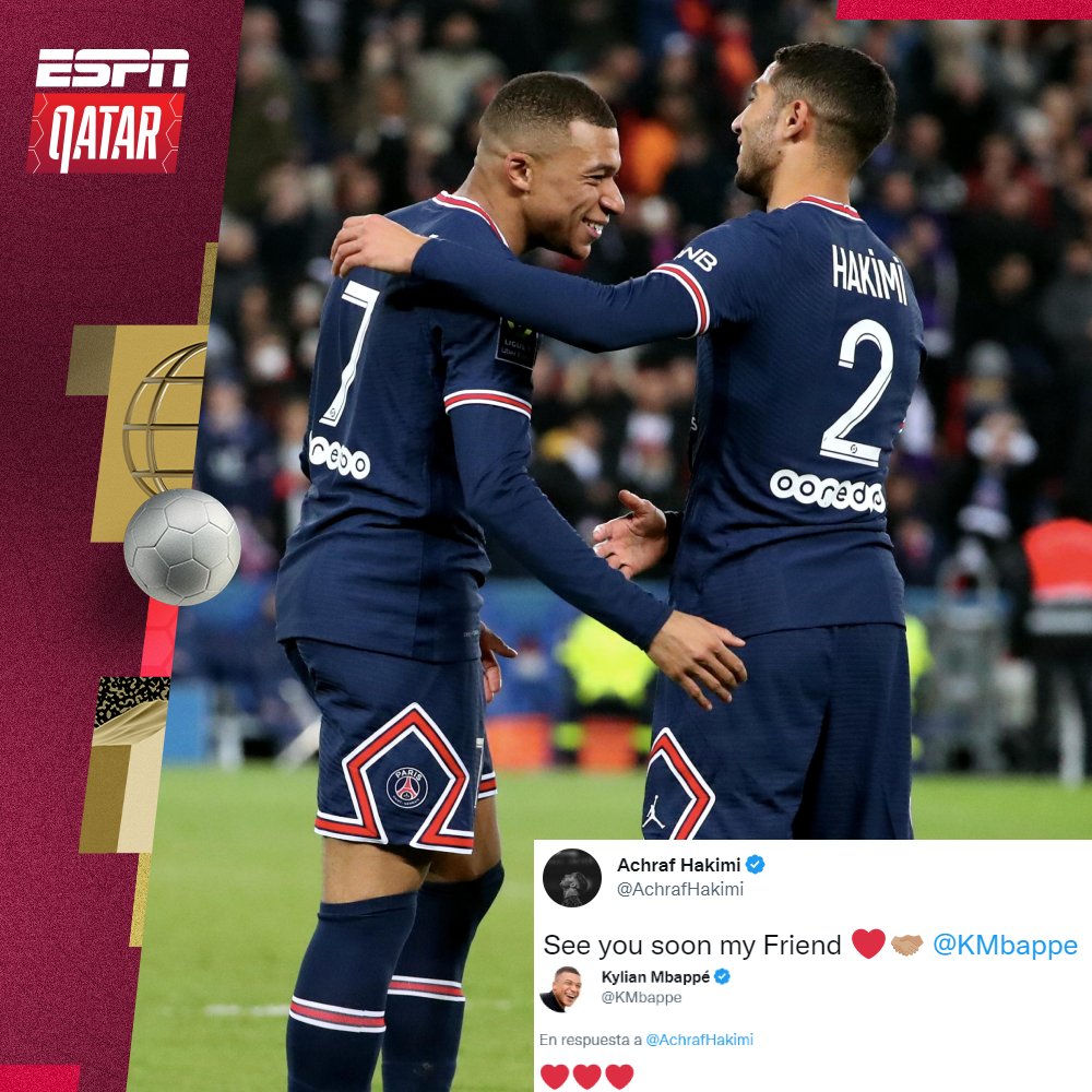 "NOS VEMOS PRONTO MI AMIGO" 

Mbappé y Hakimi se volverán a ver en la cancha, pero ahora como rivales 🇫🇷 ❤ 🇲🇦

#Qatar2022 #FIFAWorldCup