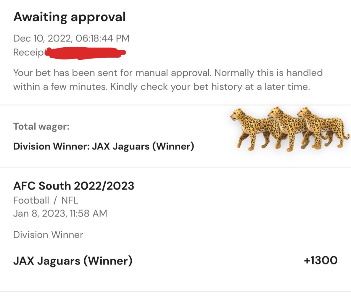 propopotamus's tweet photo. 🚨#NFLTwitter FUTURE BET���

🐆 #DUUUVAL to win the AFC South (13/1)

Jacksonville needs to sweep 🧹 the #Titans &amp; make up 1 other game in the next 5 weeks

Not easy… but doable

🦛🦛🦛🦛🦛

#gamblingtwitter #sportsbetting #nflpicks #freepicks #JAXvsTEN #proppy #bighittersONLY https://t.co/qVIYgOn33w