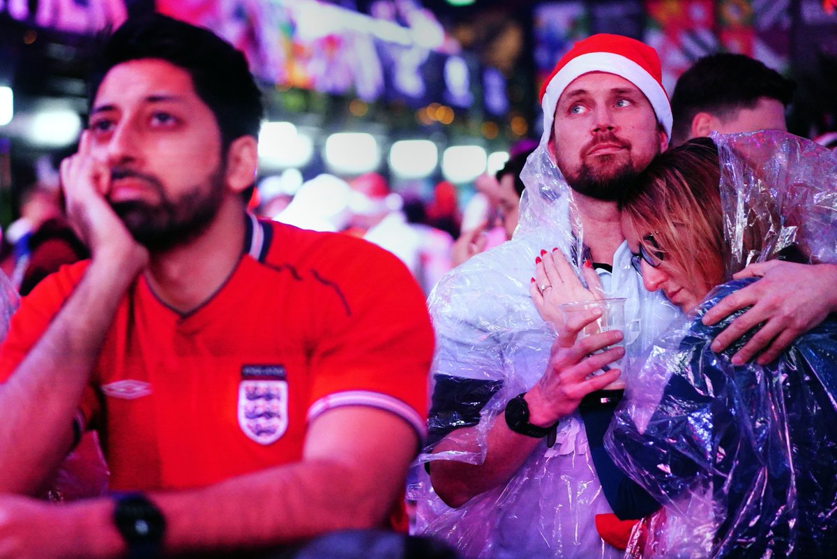 From euphoria to heartbreak for England fans at BoxPark Croydon in south London as their World Cup dream comes to an end against France. 📸: @VictoriaJonesPA #FIFAWorldCup