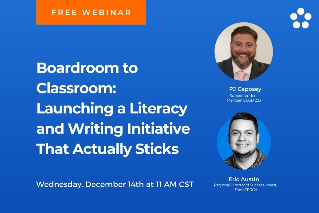 ThinkCERCA's tweet photo. 🚨 Join us Part 1 of Boardroom to Classroom.  We’ll hear from @MCUSDSupe, Superintendent of Meridian CUSD 223, and Eric Austin, ThinkCERCA Director of Success, as they discuss the first stages of this journey. #literacy #edtech #k12

Register here: https://t.co/ILOMzNLk3s https://t.co/ezwbml9UMa