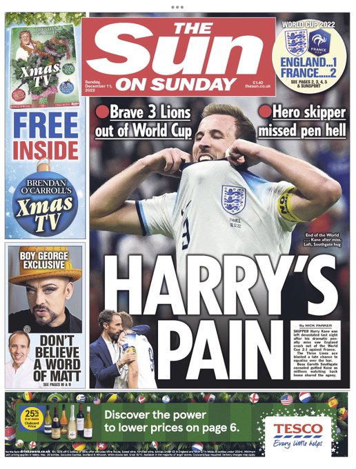 'Corazones rotos', 'El dolor de Harry'... La desazón de los ingleses en las portadas de mañana.