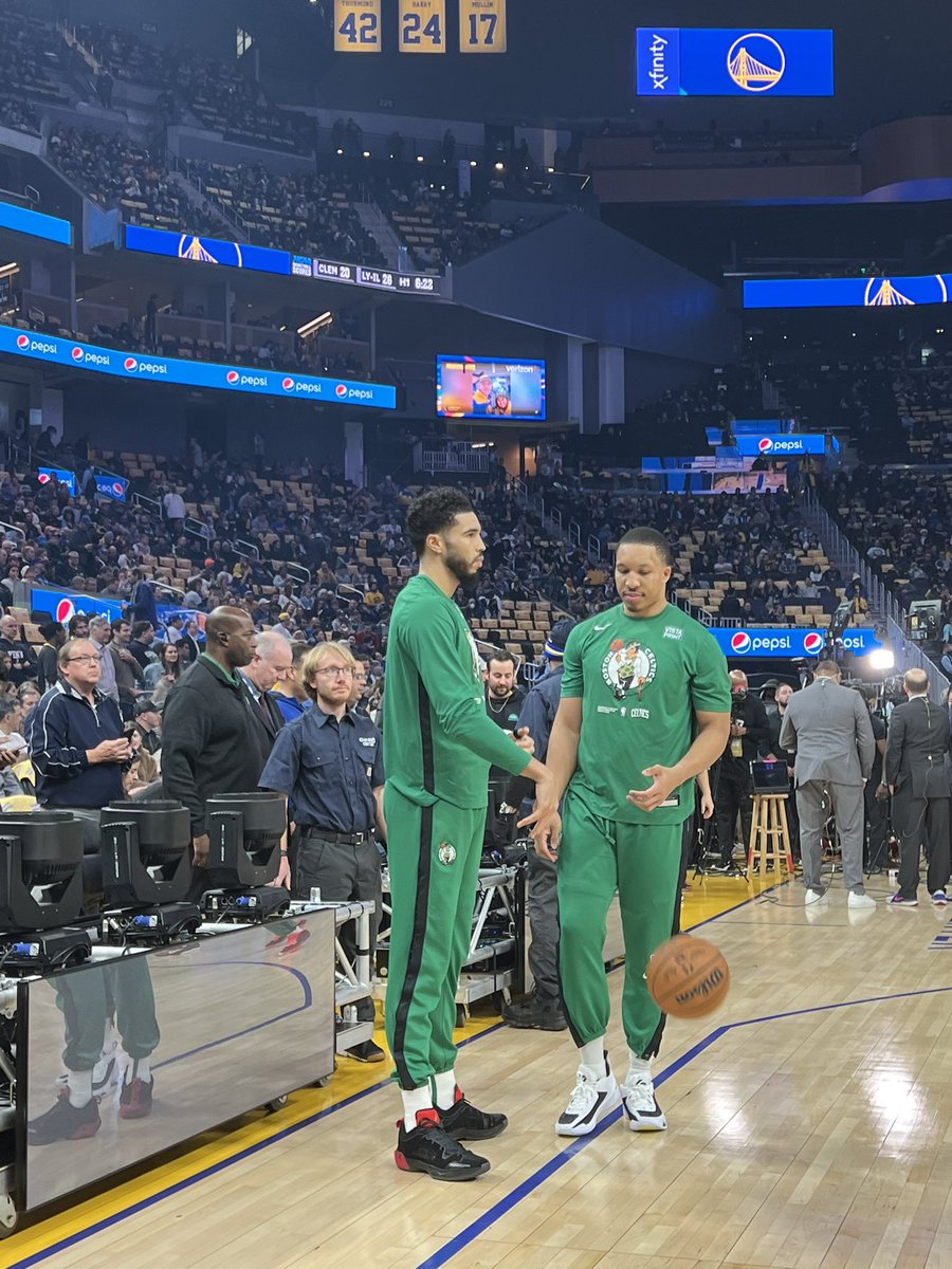 On the floor <a href="/warriors/">Golden State Warriors</a> vs <a href="/celtics/">Boston Celtics</a>. Rooting for warriors while feeling a bit of <a href="/DukeMBB/">Duke Men’s Basketball</a> ❤️ <a href="/jaytatum0/">Jayson Tatum</a>