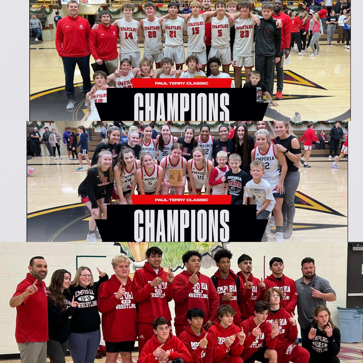 Great day to be a Spartan! Our <a href="/EhighAthletics/">Emporia High Athletics</a> programs won 3 tournaments today! Congrats to all athletes and coaches! #TeamEHS