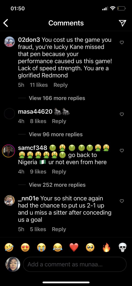 Harry Kane’s comment section on the left, Bukayo Saka on the right. Such an amazing country.