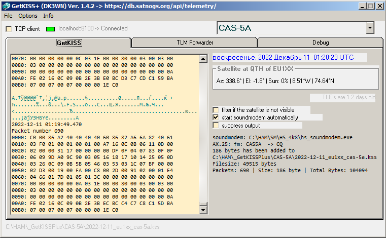 EU1SAT's tweet photo. CAS-5A RAW Telemetry
211+251 Frames uploaded to @SatNOGS DB
https://t.co/aFVnCg1o95
#AMSAT #CAMSAT #CAS_5 https://t.co/8nm9tBYG2b