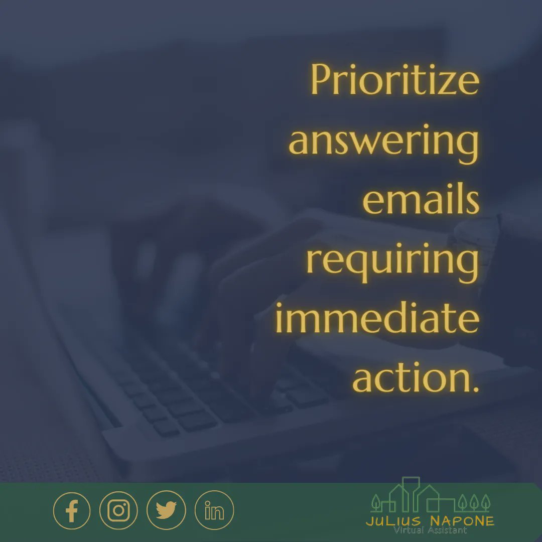JLSNPN's tweet image. 5 Email Management Tips to Process Emails Effectively: 📝📌
1. Prioritize emails that need immediate action.
2. Know your email platform thoroughly.
3. Make time each day for email and follow the schedule.
Find Out and Learn More 

#gvacatarman #JNapz #emailhandling