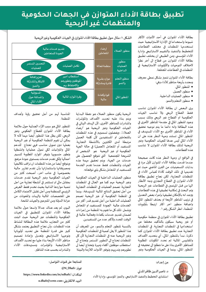 تطبيق #بطاقة_الأداء_المتوازن في الجهات الحكومية والمنظمات غير الربحية #الإدارة_الاستراتيجية #التخطيط_الاستراتيجي #مؤشرات_الأداء_الرئيسية