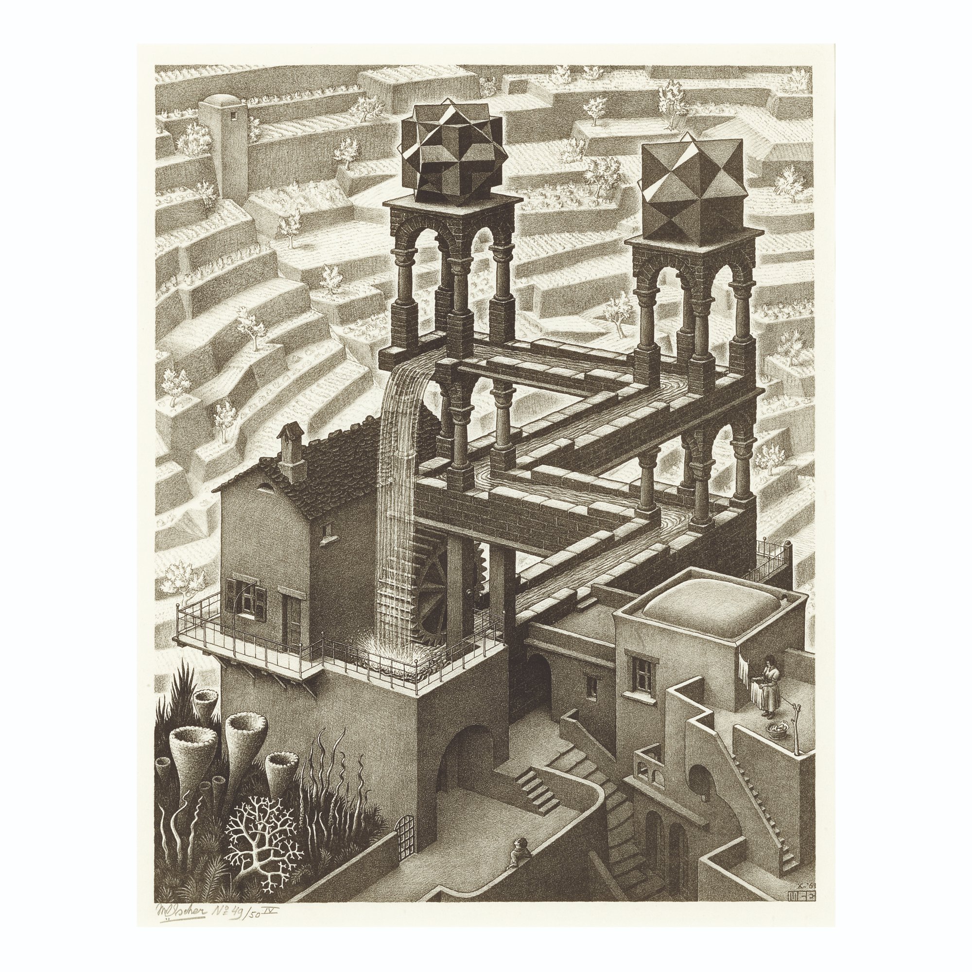 And, as in Waterfall (1961), there's a certain joy in the precision of Escher's strange realities, a