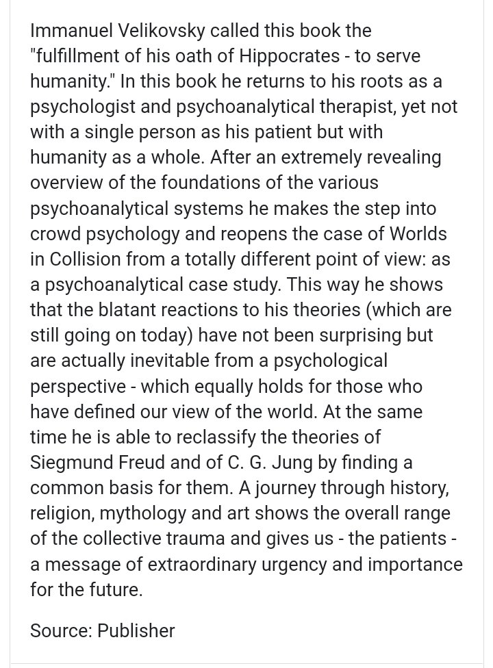 TodayorTamara's tweet photo. Mankind in Amnesia
By Immanuel #Velikovsky 2010
"the blatant reactions to his theories (which are still going on today) have not been surprising but are actually inevitable from a psychological perspective - which equally holds for those who have defined our view of the world." https://t.co/IvK58rMnrN