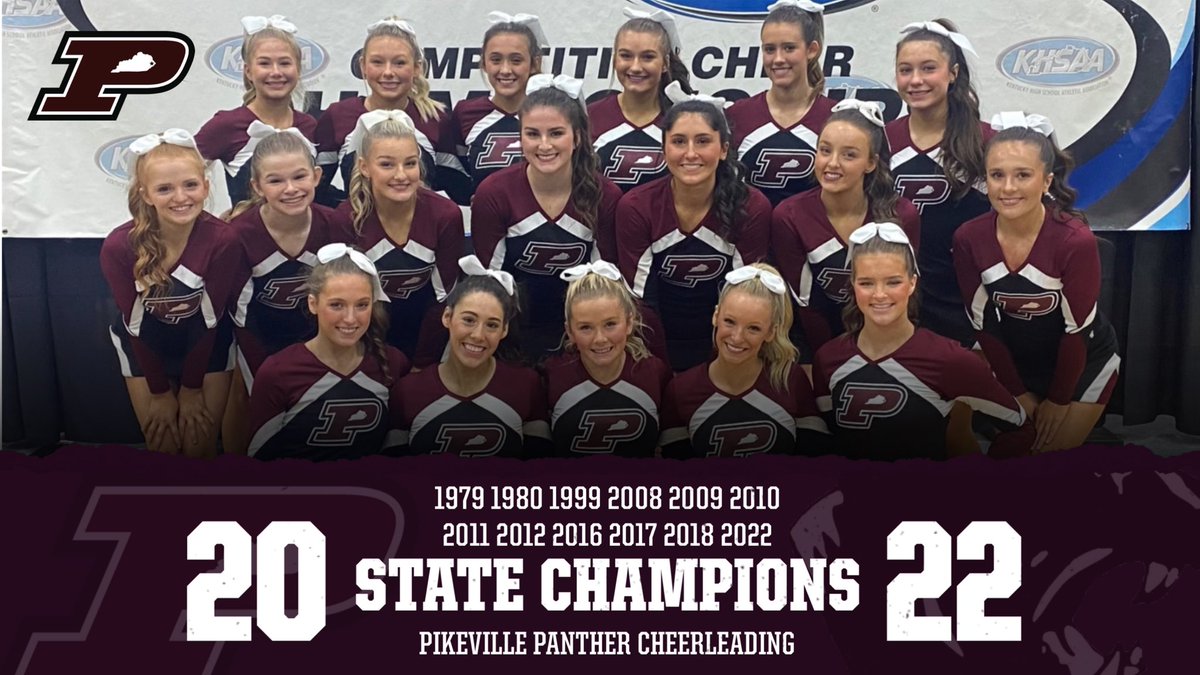 𝓑𝓮𝓼𝓽 𝓲𝓷 𝓽𝓱𝓮 𝓑𝓵𝓾𝓮𝓰𝓻𝓪𝓼𝓼.

The Pikeville Cheerleaders won the 12th Varsity State Title in program history &amp; first since 2018. 

The storied legacy of Panther Cheer continues to grow. 

𝓒𝓱𝓮𝓮𝓻, 𝓒𝓱𝓮𝓮𝓻 𝓯𝓸𝓻 𝓸𝓵’ 𝓟𝓲𝓴𝓮𝓿𝓲𝓵𝓵𝓮 𝓗𝓲𝓰𝓱!

🐾🏆