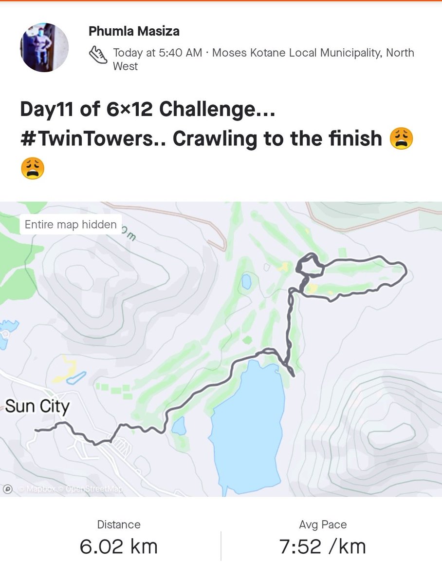 Day11 of 6x12 Challenge... Crawling to the finish 😩😩
#TwinTowers
#FetchYourBody2022
#RunningWithTumiSole
#CancerMustFall
#CancerAwareness
#WayiqalaUzoyigqiba