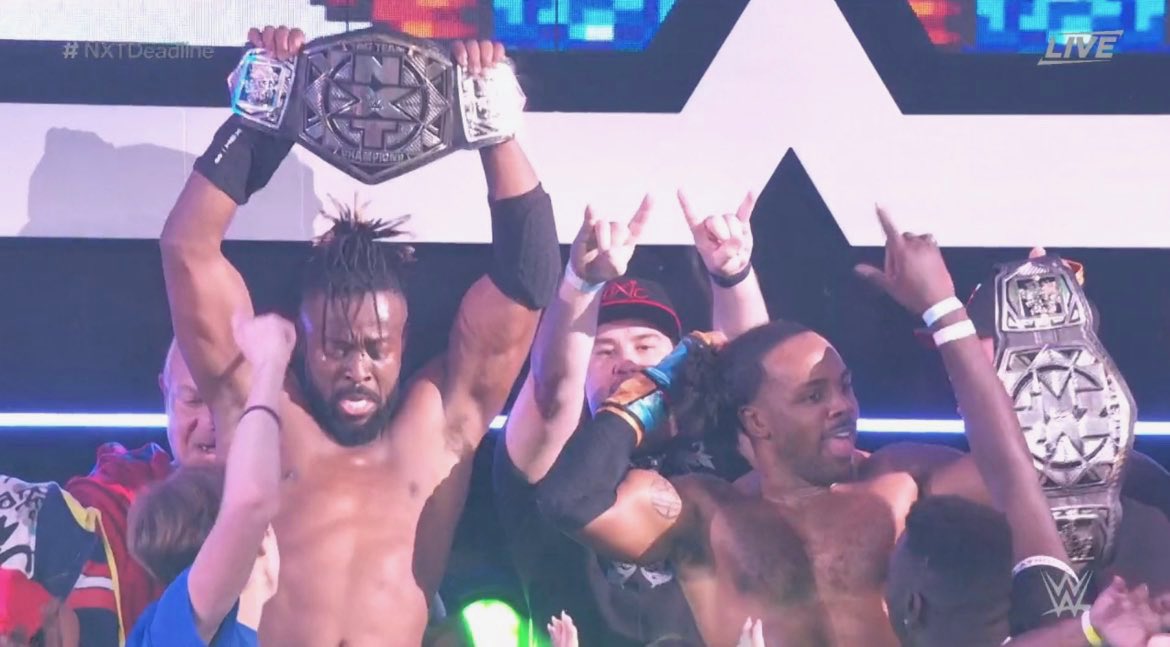 BRWrestling's tweet photo. NEW DAY ARE NXT TAG TEAM CHAMPS 🏆 https://t.co/mwvy5iQa3W