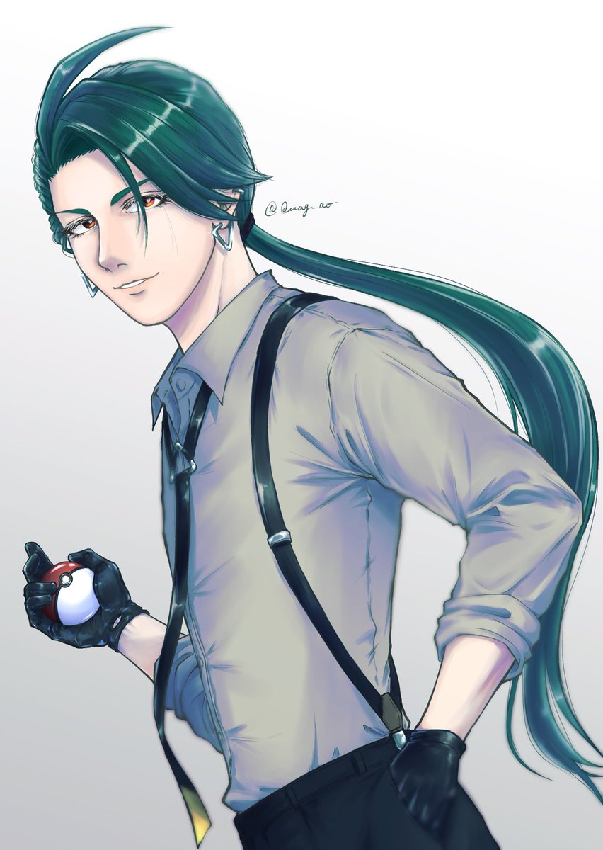 solo holding long hair suspenders gloves shirt poke ball  illustration images