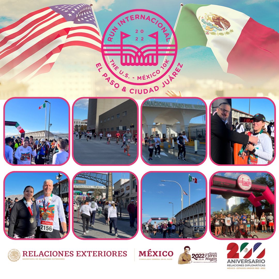 ConsulmexElPaso's tweet photo. ¡Todo un éxito la #10KRunInternational US-MX!

Excelente manera de comenzar con la celebración de los 200 años de relaciones entre #México y #EstadosUnidos, con más de 1,500 🏃‍♀️ 🏃‍♂️ corredores que recorrieron 10 KM entre #ElPaso y #CiudadJuárez. #WeRunAsOne #Bicentenario https://t.co/0ROtW5h5Cn
