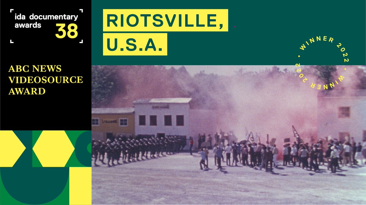 International Documentary Association (IDA) (@idaorg) on Twitter photo The Winner of the 38th #IDADocAwards ABC News VideoSource Award: RIOTSVILLE, U.S.A.
<a href="/riotsvilleusa/">RIOTSVILLE, USA</a>
<a href="/SaraArch/">Sara Archambault</a>
<a href="/jamilawignot/">Jamila Wignot</a>
<a href="/MagnoliaPics/">Magnolia Pictures</a>
#IDADocAwards winner announcements are brought to you by <a href="/natgeodocs/">National Geographic Documentary Films</a>. The Winner of the 38th #IDADocAwards ABC News VideoSource Award: RIOTSVILLE, U.S.A.
<a href="/riotsvilleusa/">RIOTSVILLE, USA</a>
<a href="/SaraArch/">Sara Archambault</a>
<a href="/jamilawignot/">Jamila Wignot</a>
<a href="/MagnoliaPics/">Magnolia Pictures</a>
#IDADocAwards winner announcements are brought to you by <a href="/natgeodocs/">National Geographic Documentary Films</a>.