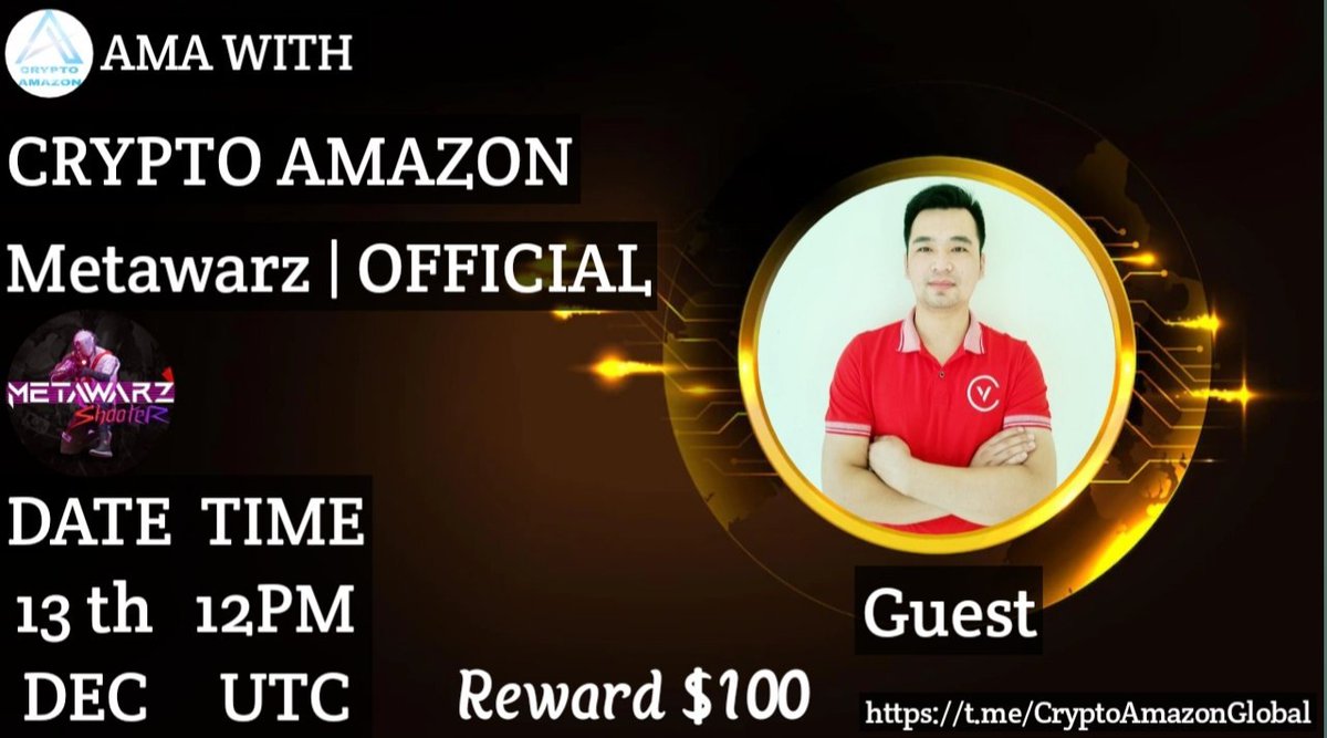 Lisa7Seo's tweet photo. 🎙️We're pleased to announce our next #AMA with" @Metawarz_ "on 13 th December 2022 at
12:00 AM UTC.

💰Rewards Pool: $100 USDT

🏠Venue: https://t.co/xJzpQJRcpv…

〽️Rules:

1⃣ Follow:

➡️ @CryptoAmazon_
&amp;
➡️ @Metawarz_

2️⃣Must Like, RT &amp; Comment Your Questions. https://t.co/PON7WANV5Z