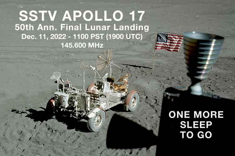 Reminder this Sun. Dec. 11 <a href="/richmond_arc/">RARC VE7RAR</a> from <a href="/gogcannery/">Gulf of Georgia Cannery Society</a> with <a href="/VE7BAR/">VE7BAR</a> will start transmitting #SSTV images of #Apollo17 at 11am PST on 145.600 MHz. Successful RX of images will receive souvenir e-certificate of event. Full TX schedule and details at: richmondarc.ca/sstv-apollo17-…