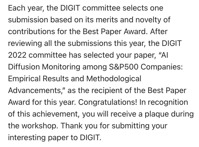 timoiseppala's tweet image. Today is the day! After three years of hard work! Congratulations @t_mucha 🥂 #BestPaperAward #TechnologyDiffusion #TechnologyDiffusionMonitoring #LargeLanguageModels #LLM #ICIS2022 #Copenhagen @AaltoTUTA #TutaTech @EtlaNews @brie_etla #EtlaTech