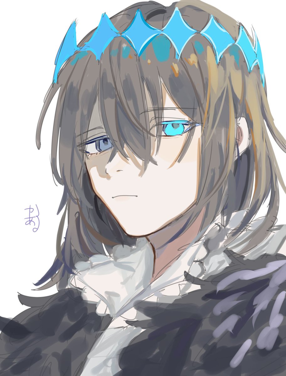 oberon (fate) 1boy male focus solo blue eyes crown white background bangs  illustration images