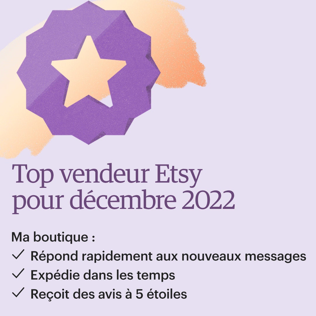 Je suis Top vendeur sur Etsy ce mois-ci ! Cela signifie que vous pouvez commander dans ma boutique Etsy en sachant que l'expérience client y sera excellente. etsy.me/3FJ36mY #EtsyStarSeller