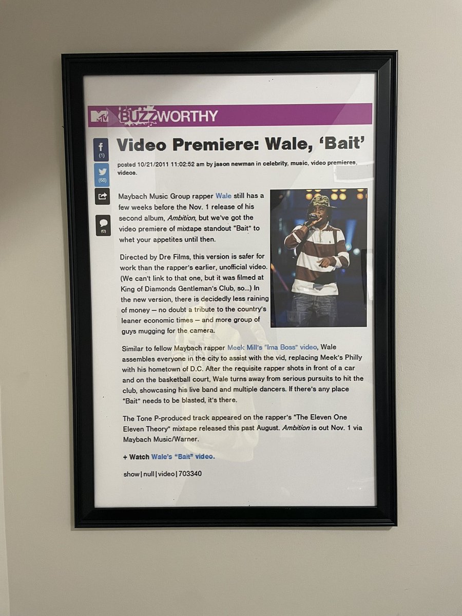 officialtonep's tweet photo. “Bait”.. the song that changed my life forever, so I decided to frame a dope article from @mtv 🙏🏾 #thesoundofdc #gogoglobal https://t.co/9ZrkKIk0FO