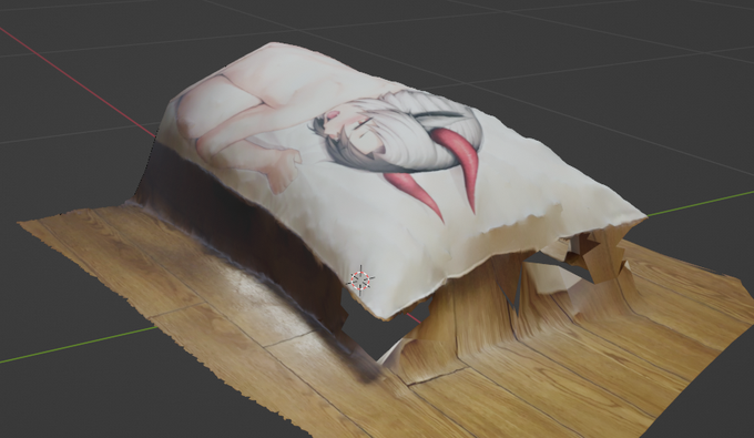 うちのipad proちゃんにもLiDAR付いてると知ったのでさっそく抱き枕をスキャンしてみた。シャンクス…床が!! 