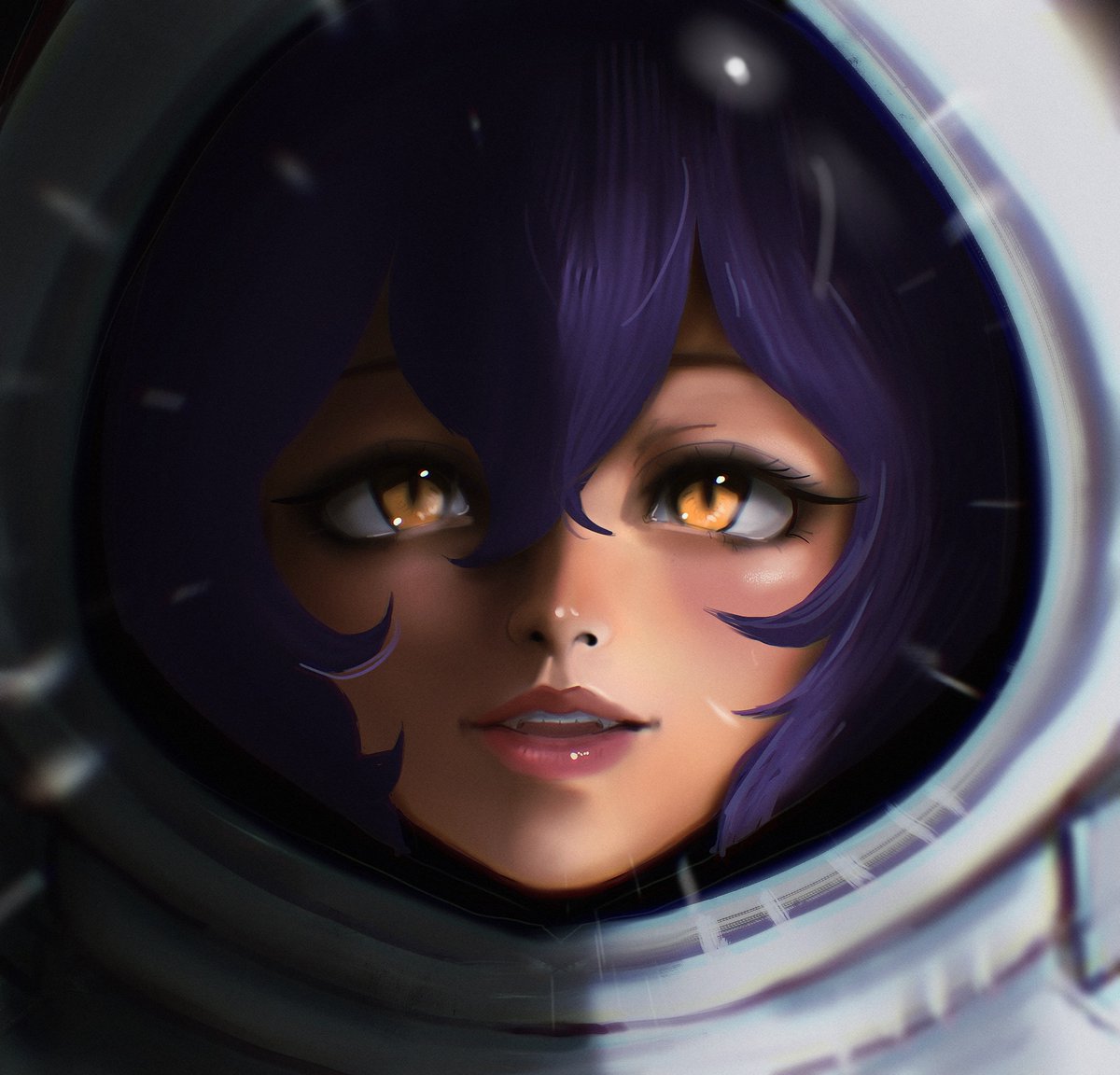 1girl solo looking at viewer spacesuit hair between eyes parted lips teeth  illustration images