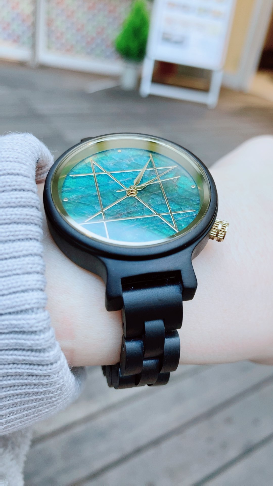 購入アウトレット NOZ 腕時計 オニキス メカニカル 天然木×天然石