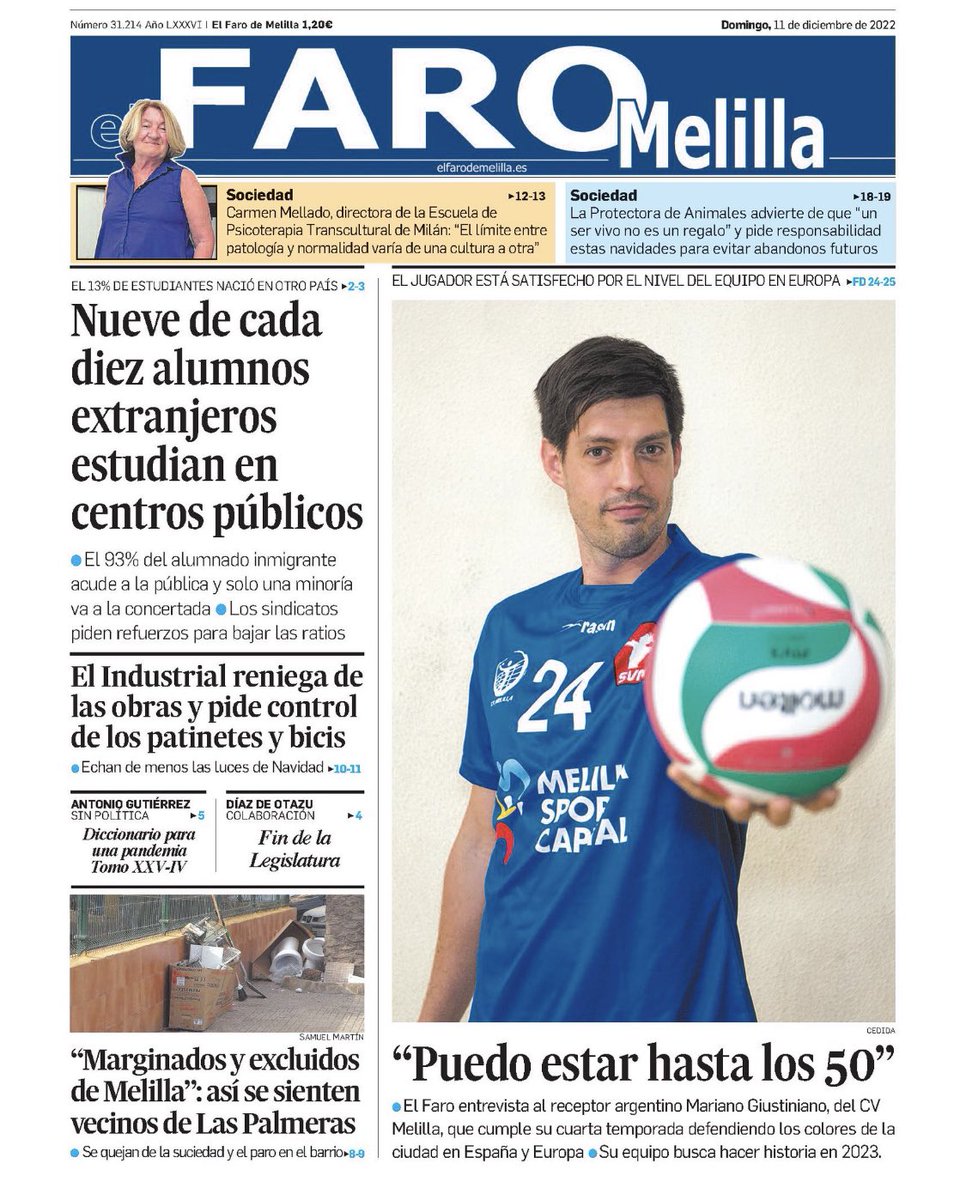 Que bonita 😍portada la de <a href="/ElFarodeMelilla/">El Faro de Melilla</a>.

Hoy entrevista al #Gladiador que empezó esta historia: Mariano Ariel 'Il Capo' Giustiniano <a href="/mgiustiniano/">Mariano giustiniano</a>. 

“Puedo estar hasta los 50” y nosotros decimos: pero siempre en mi equipo.